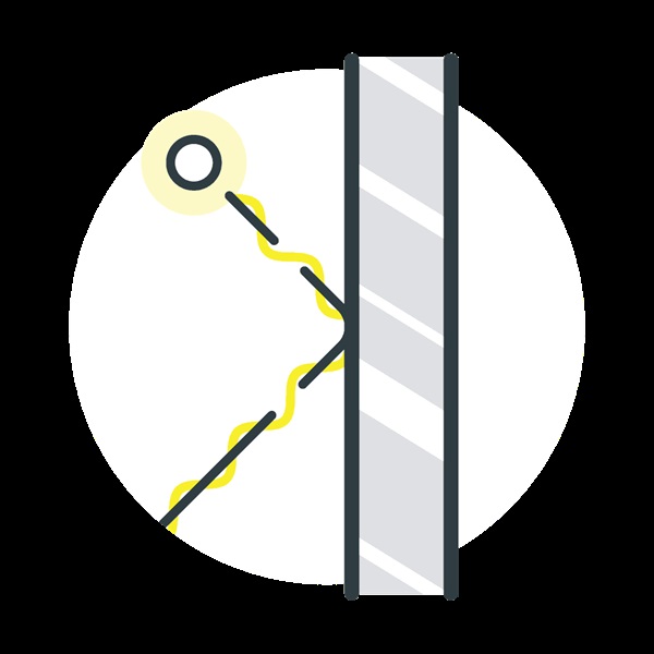 an icon showing a particle bouncing off a metal surface