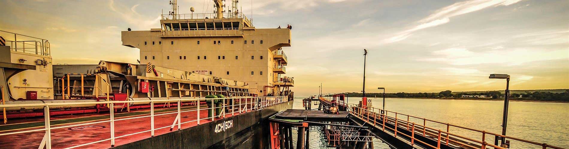 A ship loading materials at our GEMCO operation